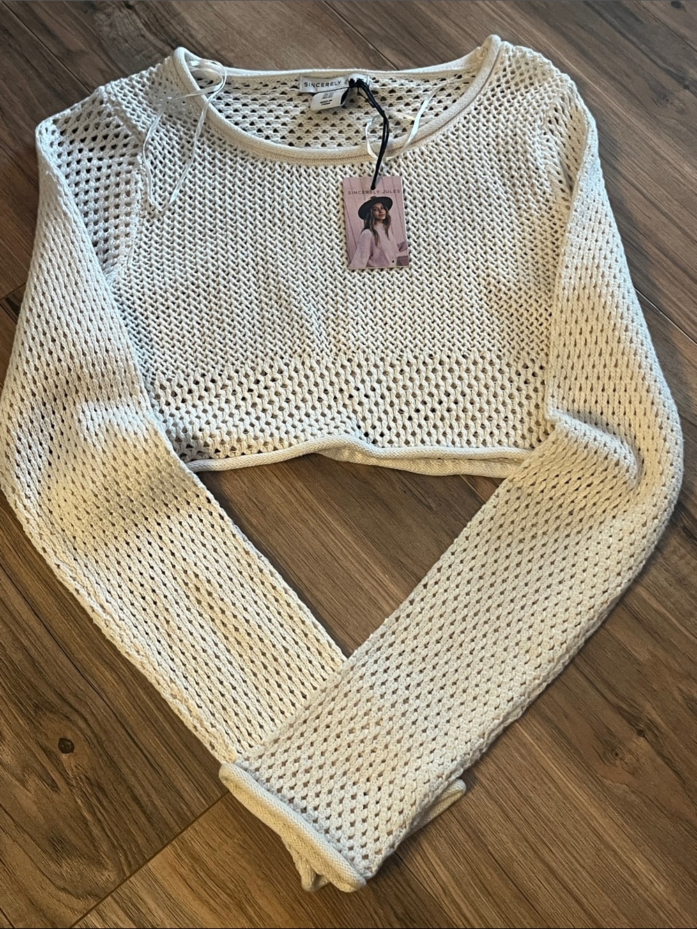 White/Cream Cropped Open Knit Sweater
